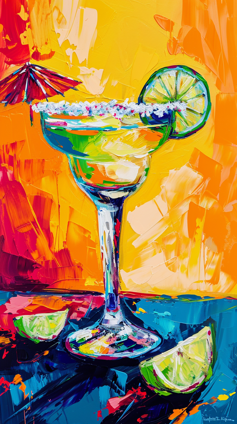 Margarita glass with salted rim on vibrant background