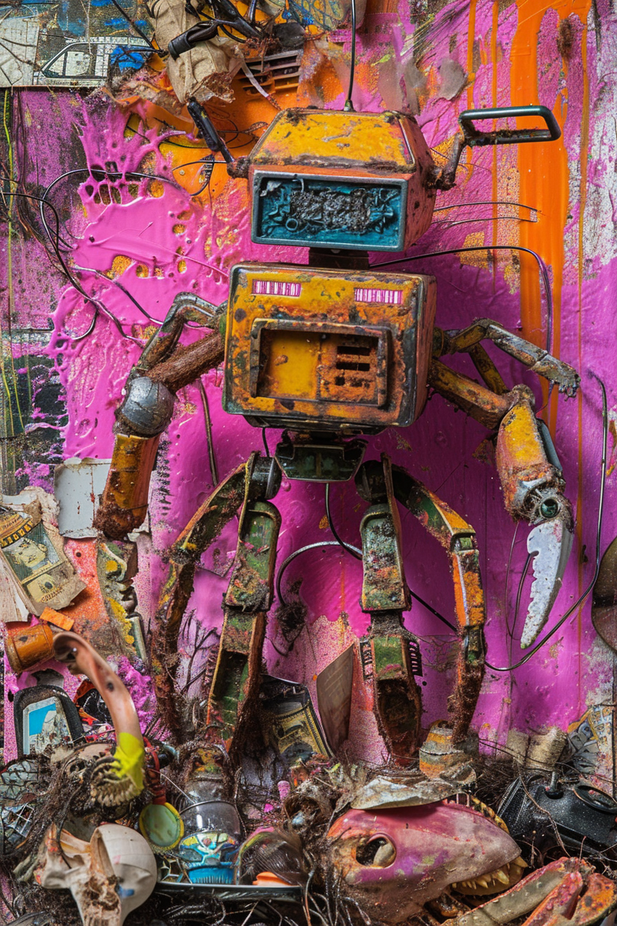 Psychedelic Neon Collage Assemblage Action Figures