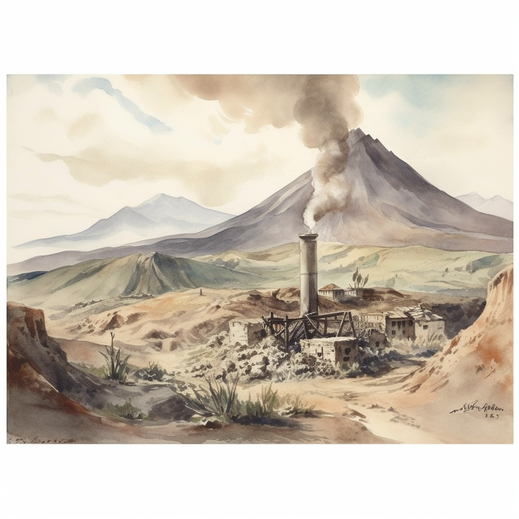 Watercolor of Active Volcano with Pug