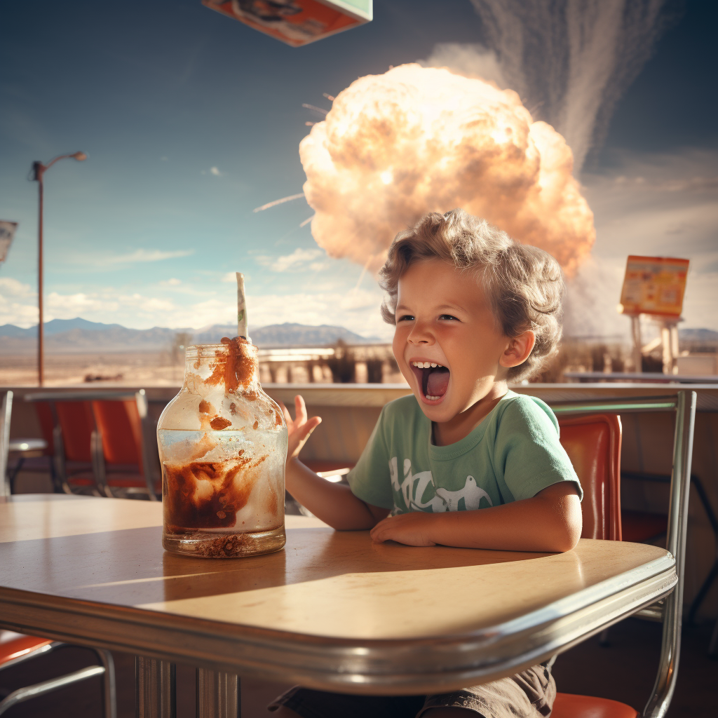 Kid enjoying a soda in a diner