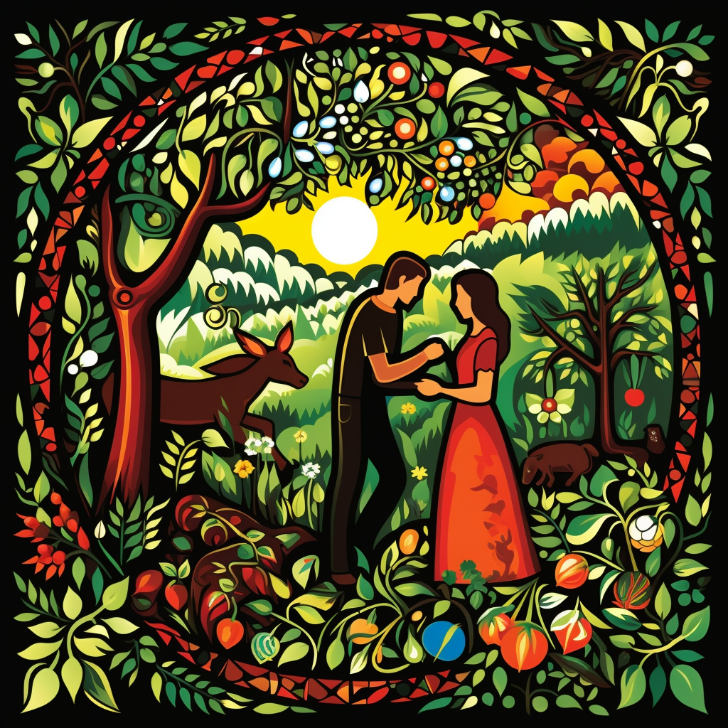 Illustration of Adam and Eve in the Garden of Eden