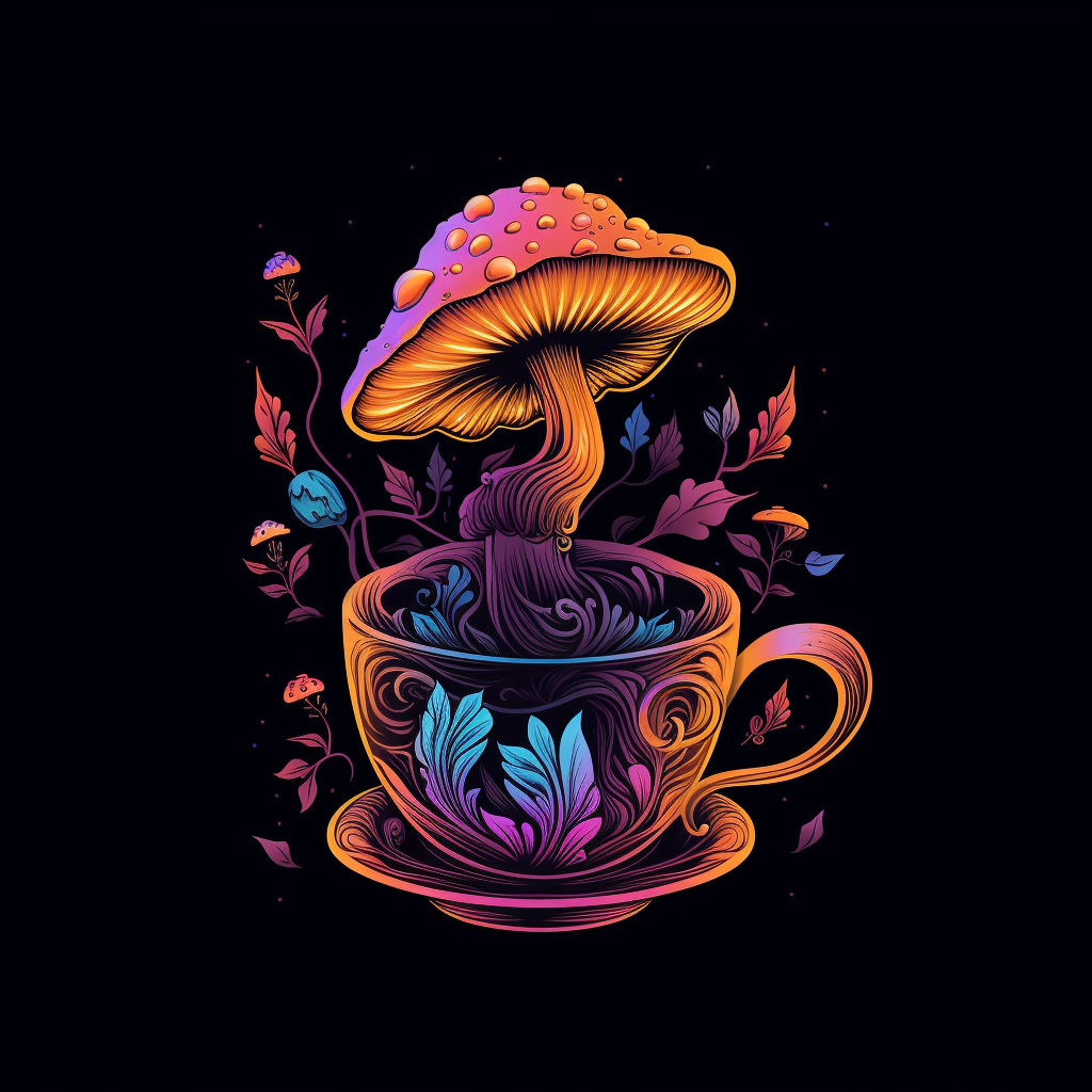 Adaptogen tea logo with mystical purple mushroom