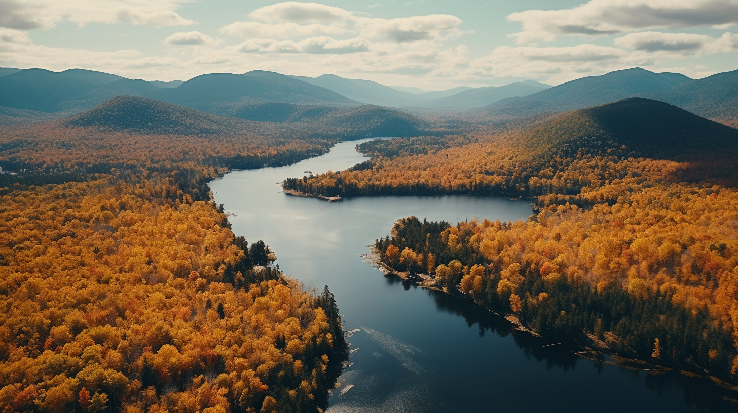 Aerial view of Adirondacks in autumn