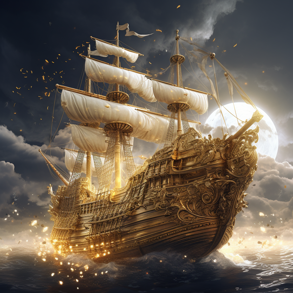 Pirate ship with gold and jewels