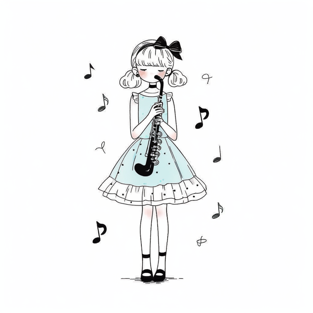 Cute girl playing clarinet illustration