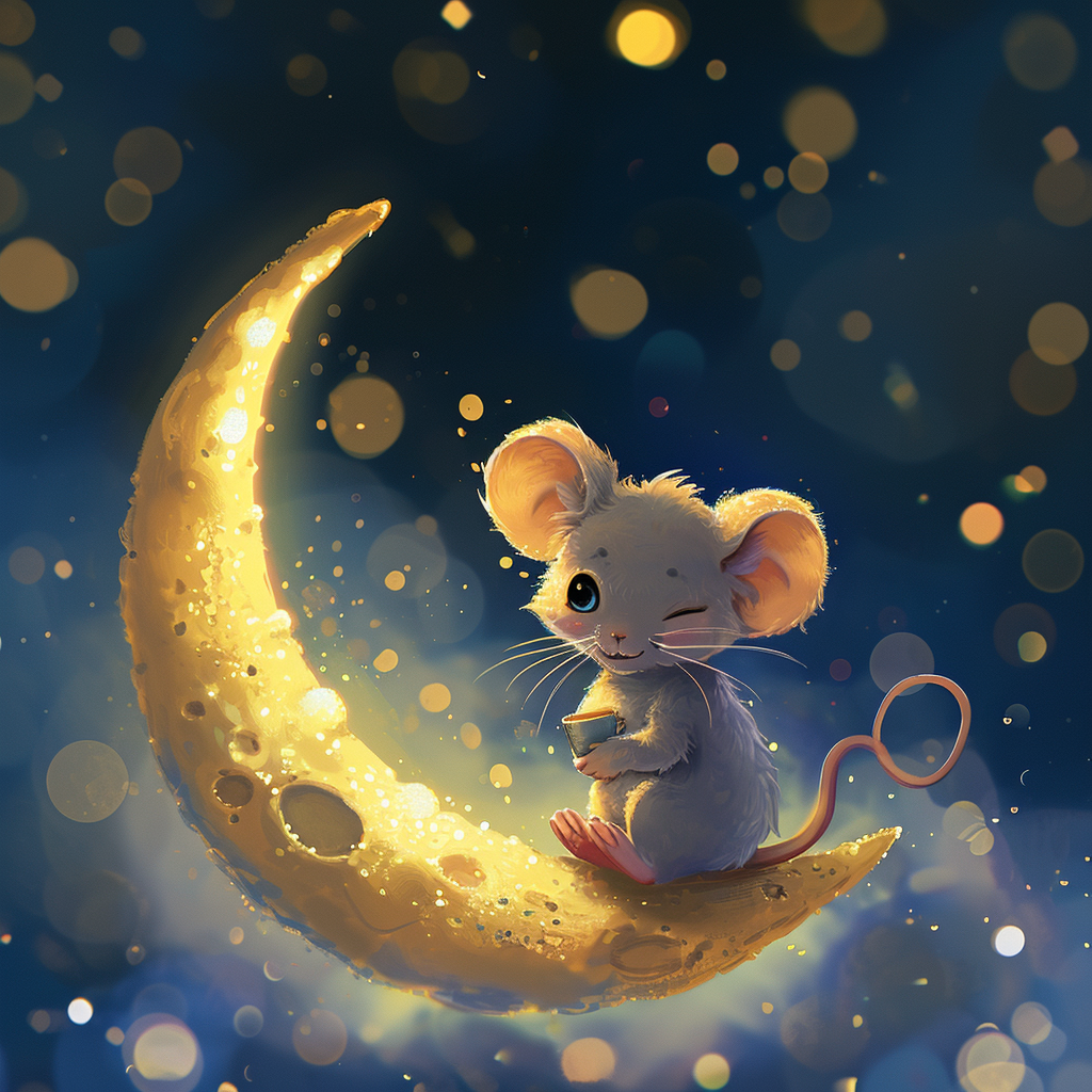 Crescent Moon with Smiling Mouse