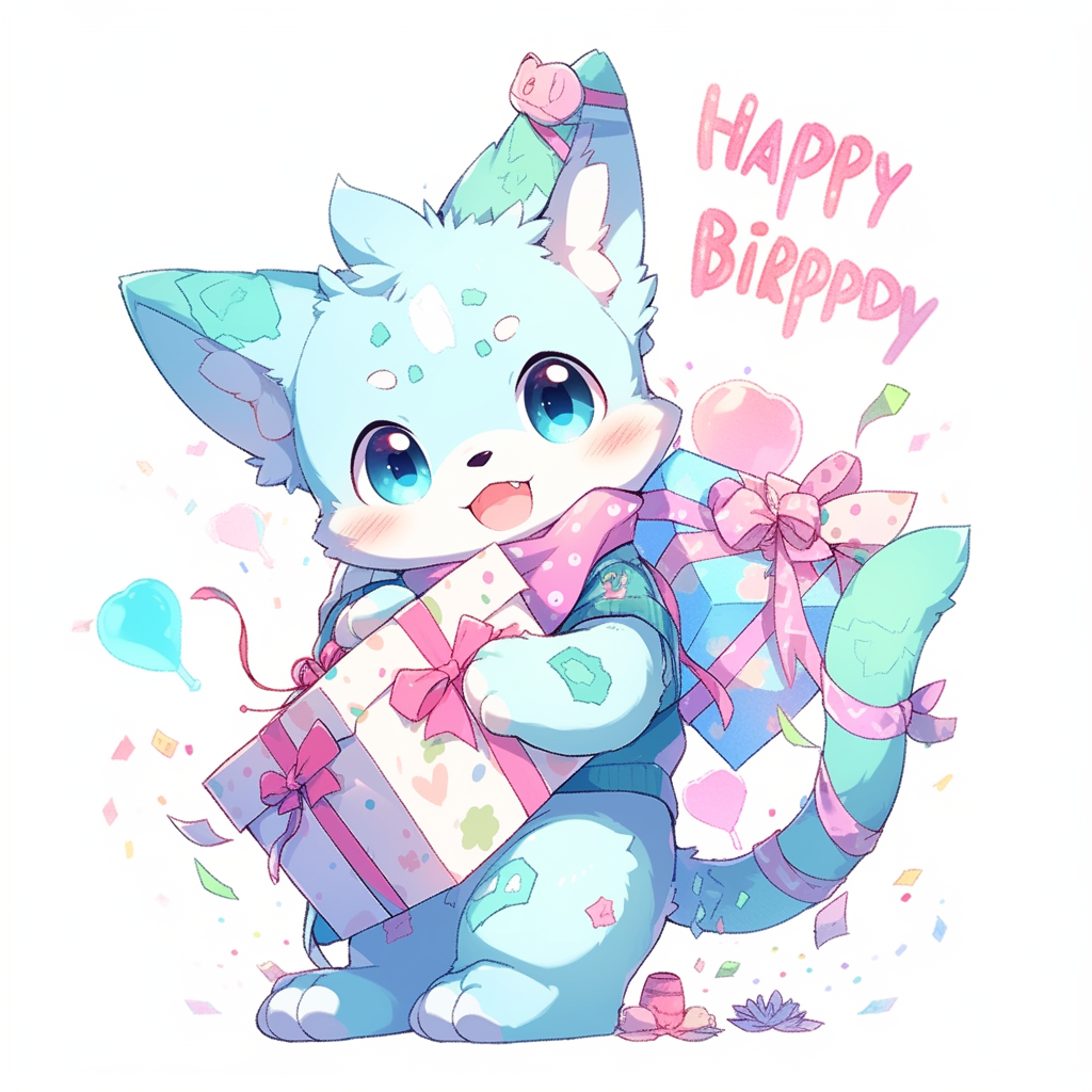 Cute kitten with birthday card