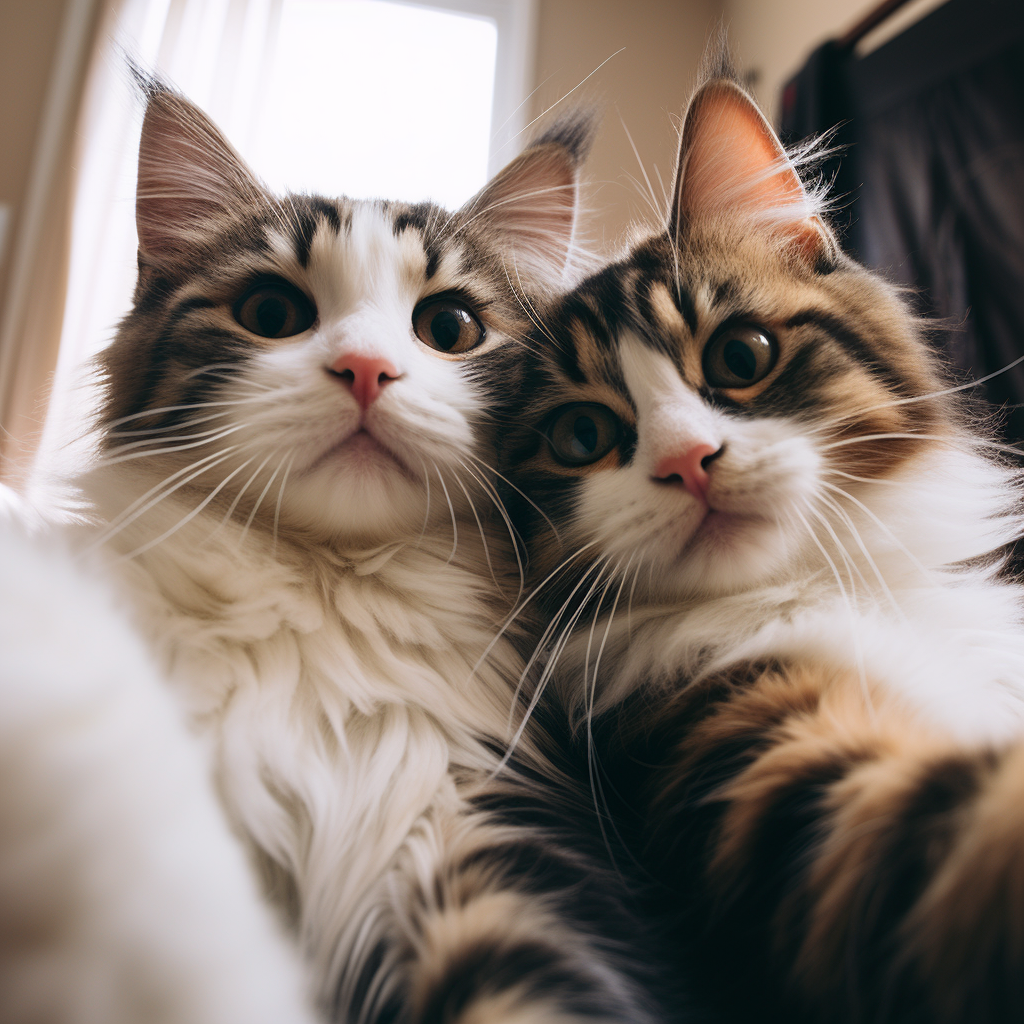 Two adorable kittens taking selfie