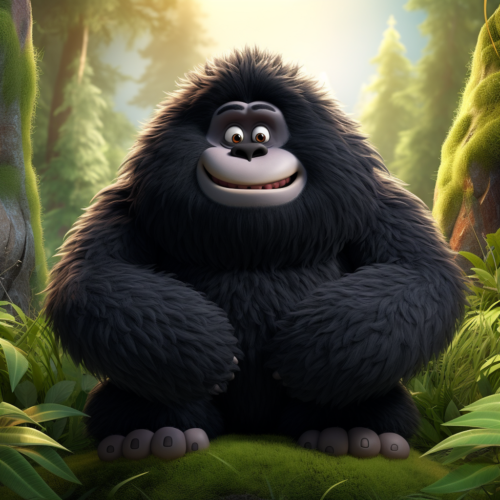 Black fur sasquatch in jungle animation