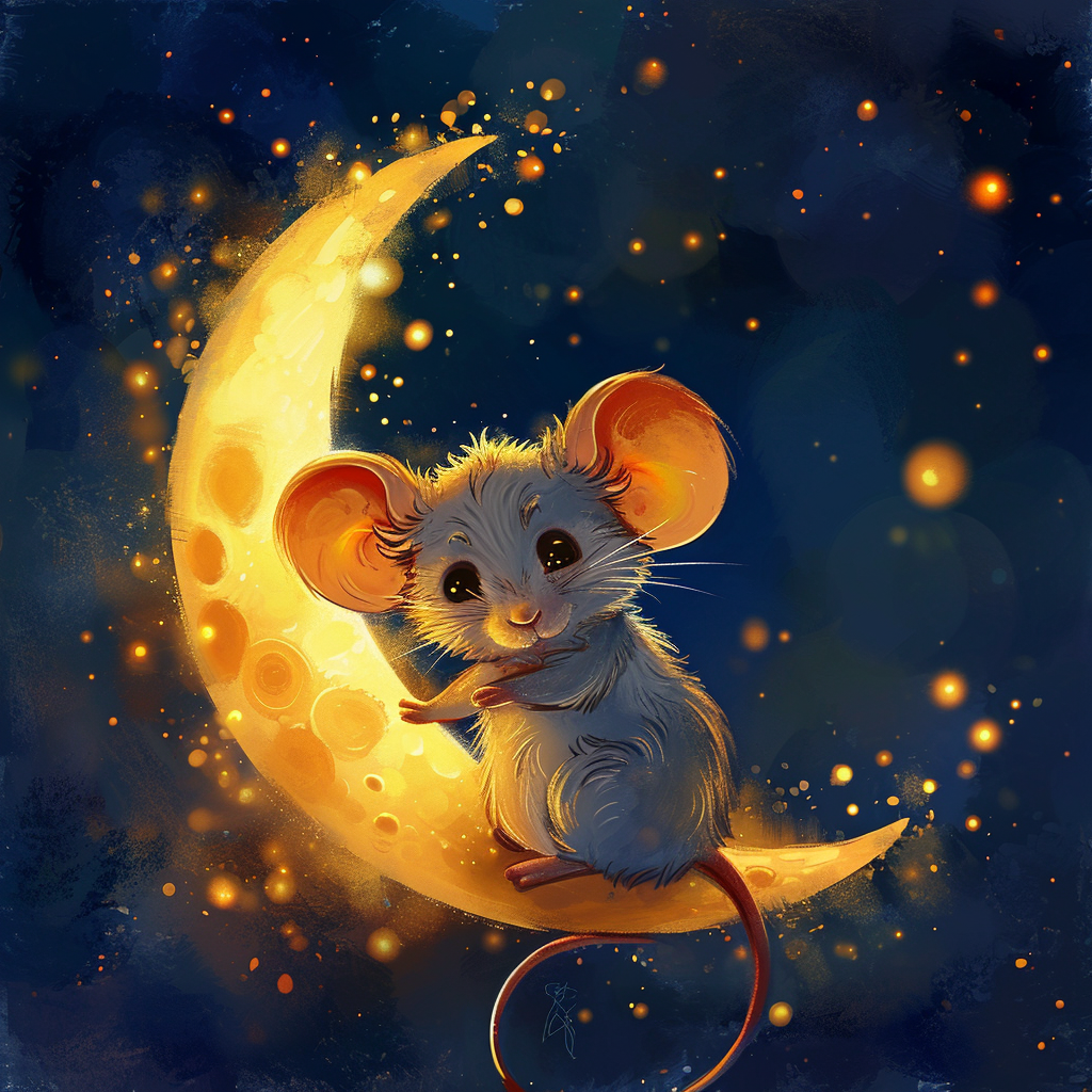 Cute cartoon illustration of a smiling moon mouse