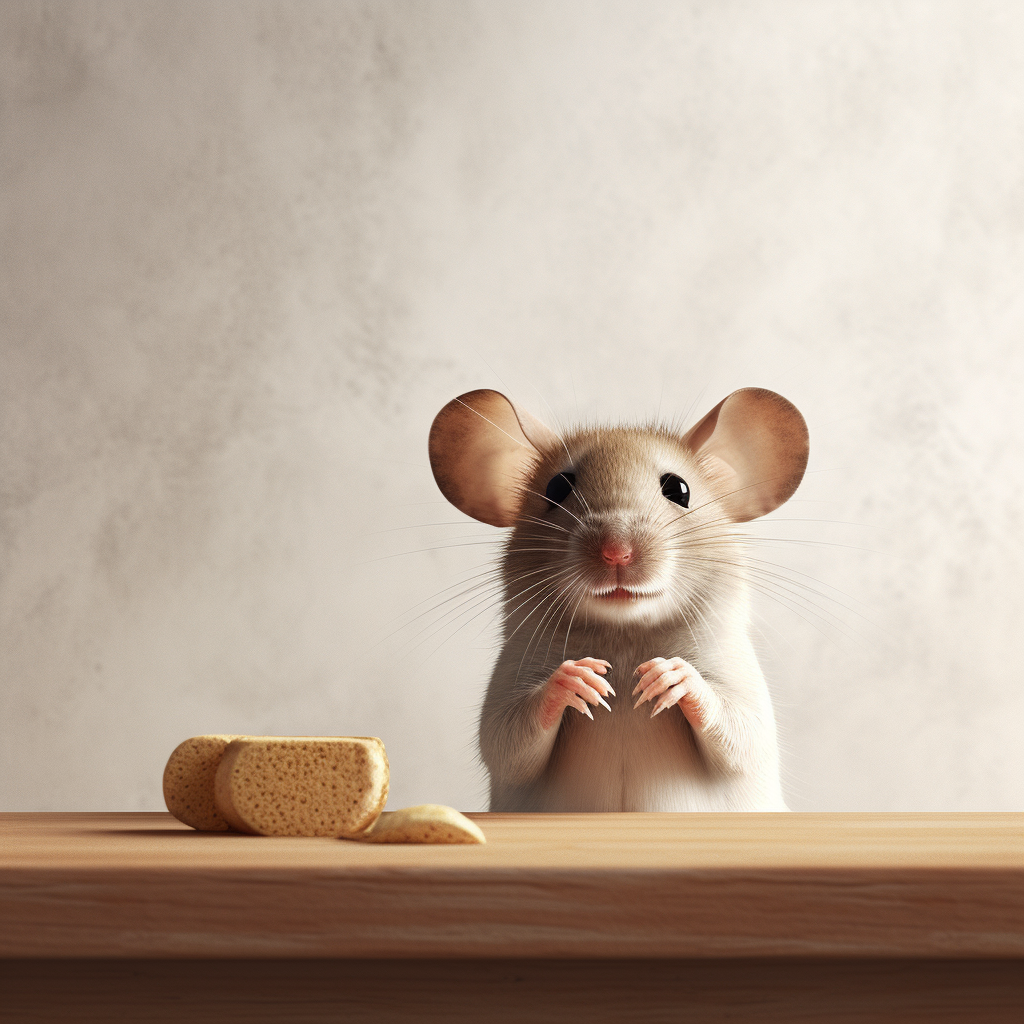 Cute Mouse at Table on White Wall