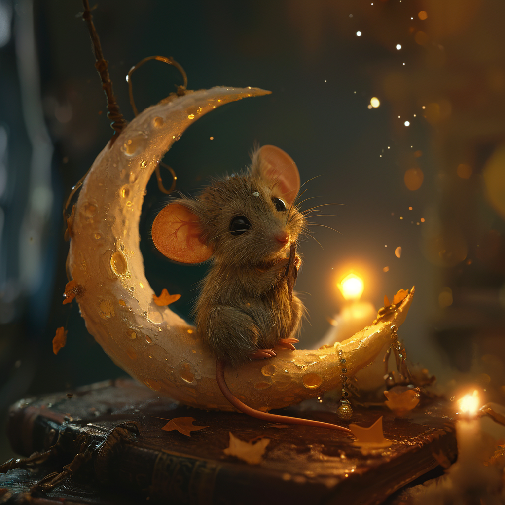 Cute mouse on crescent moon