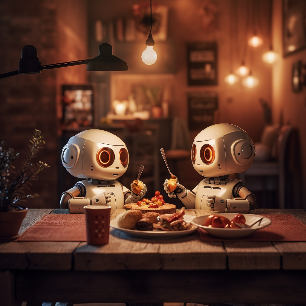 Robots enjoying dinner together