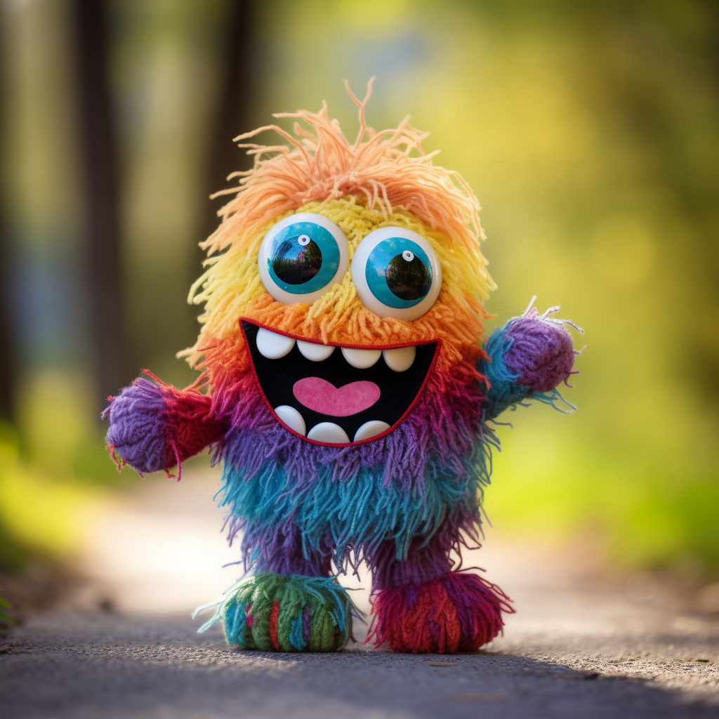 Adorable stuffed monster toy with a smile