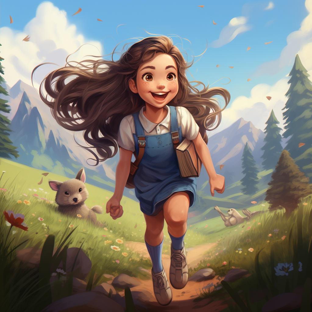 Smiling girl playing in meadow with squirrel