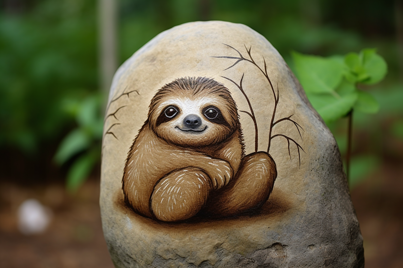 Cute sloth rock painting art