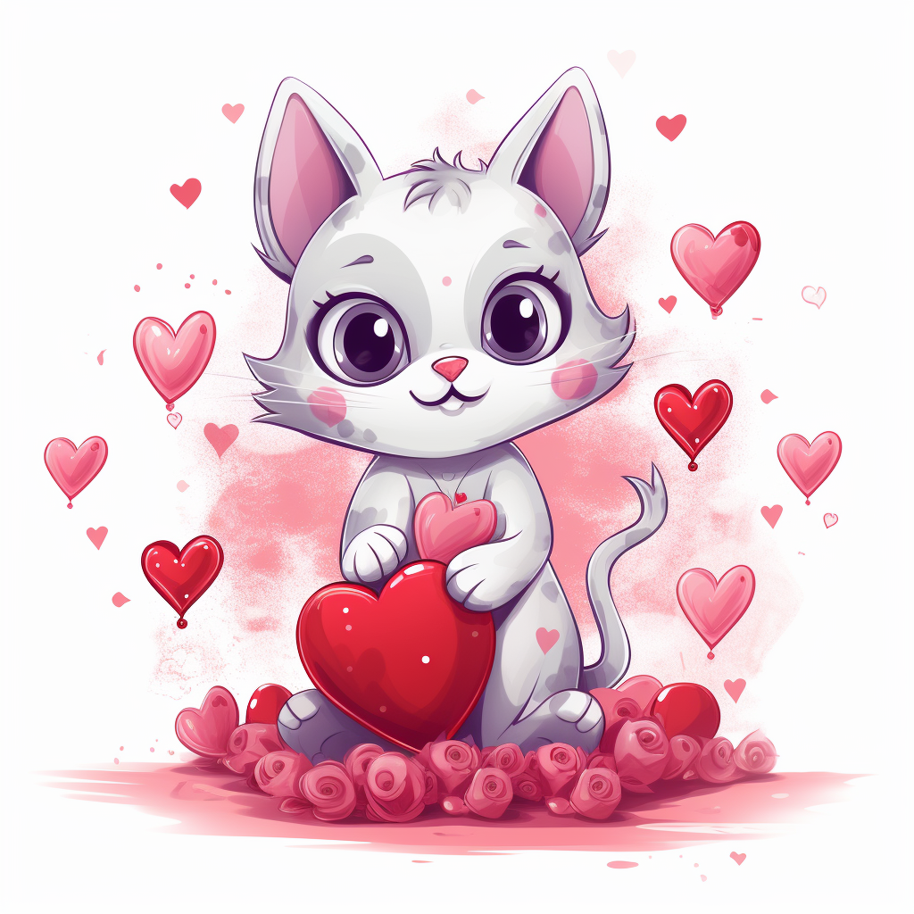 Adorable kitty with hearts and Valentine themes