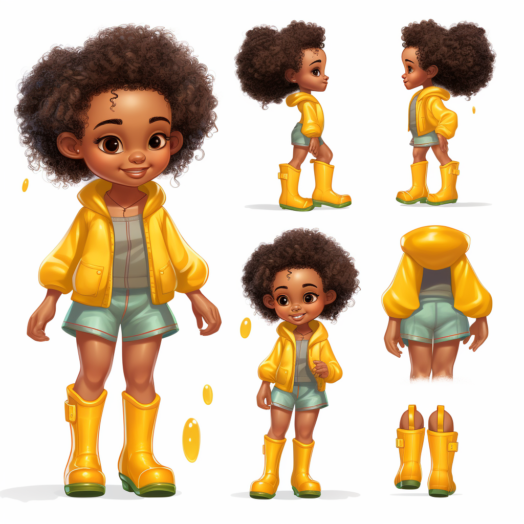 African American girl with yellow rainboots