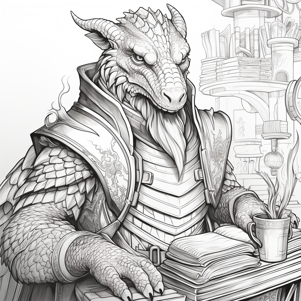 Dragonborn wizard coloring book illustration