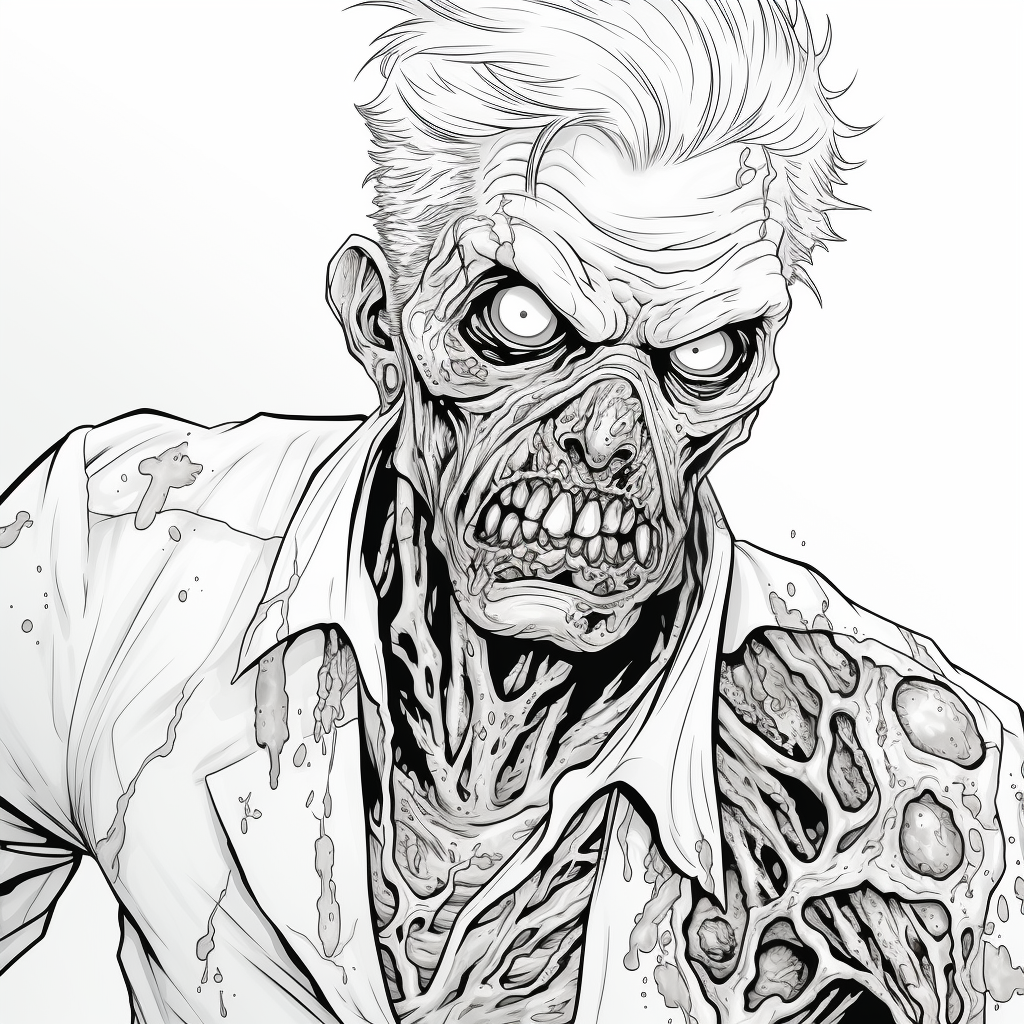 Zombie with Thick Outline on White Background