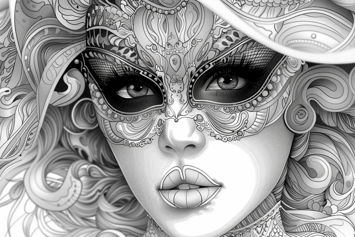 Adult Coloring Book Page Poly Shape Mask