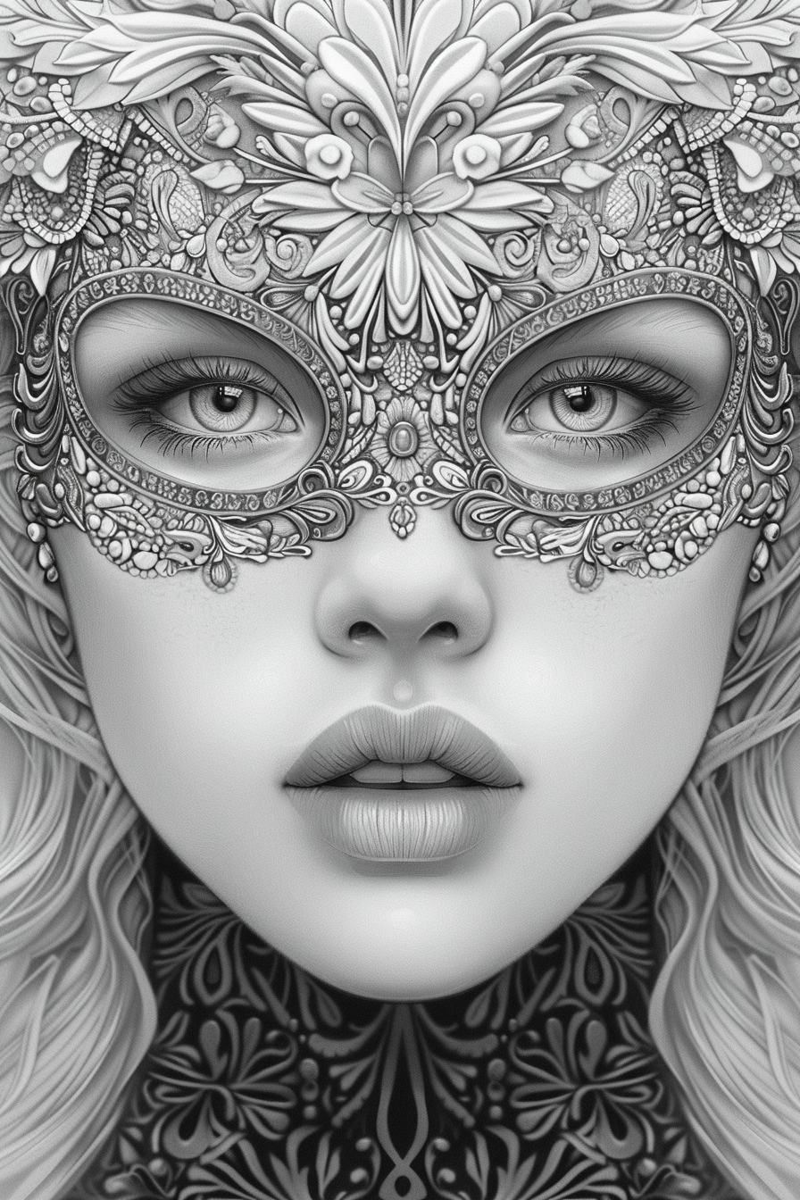 Adult Coloring Page with Poly Shape Mask