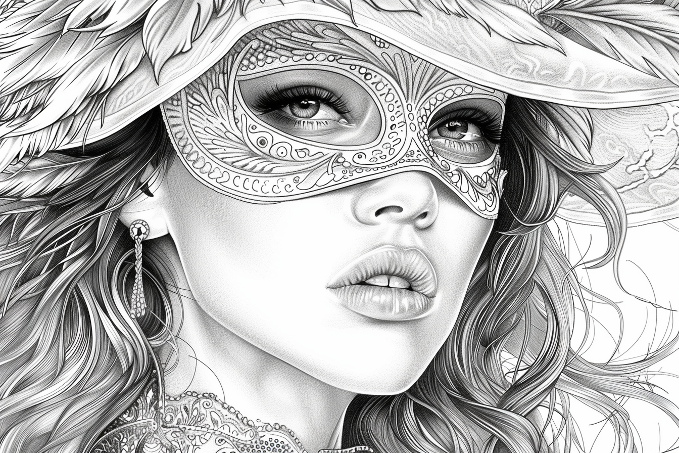 Women Masquerade Mask Coloring Page