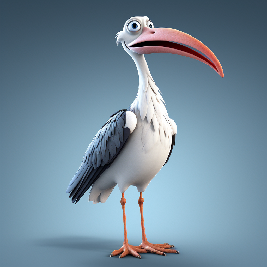 Adult Stork in Pixar Animation Cartoon Style
