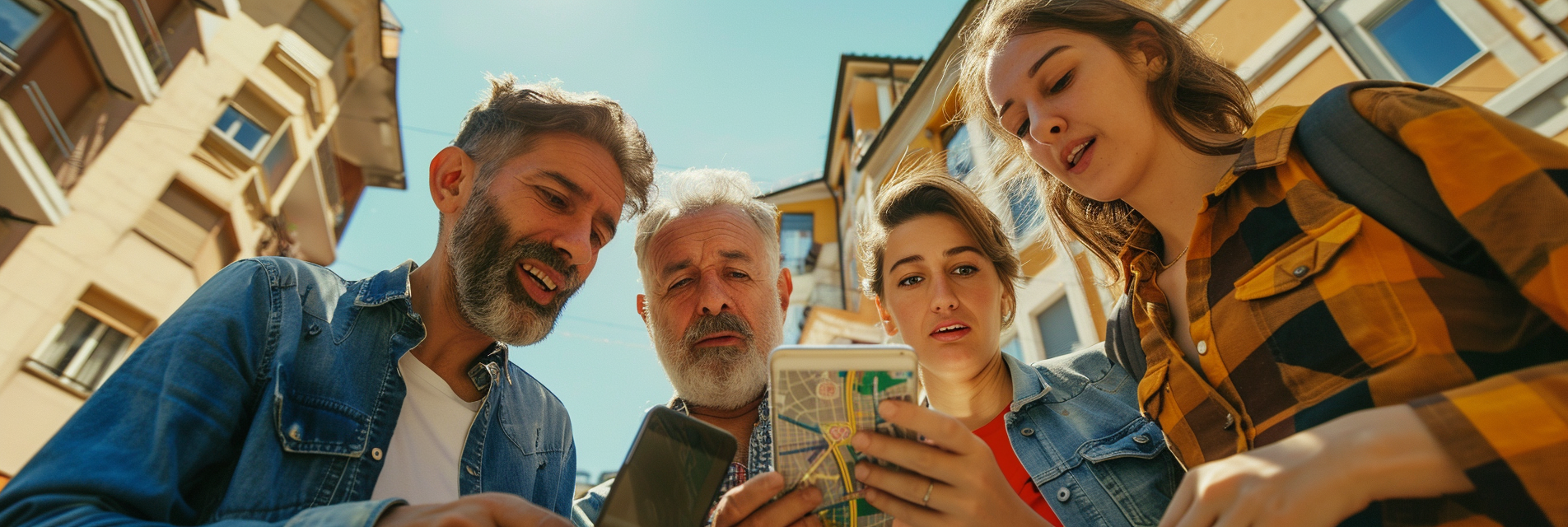 Group of adults looking at phone