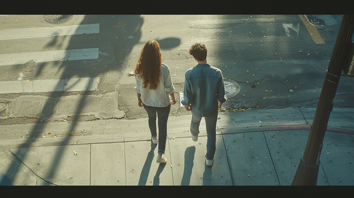 Two Adults Using Phone Outdoors