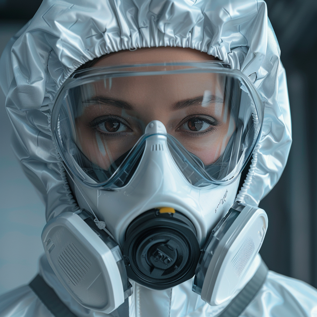 Close up portrait hazmat gear