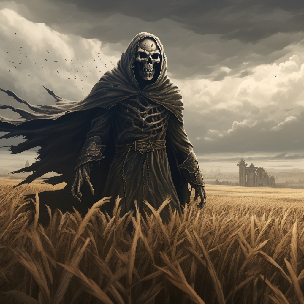 Hyper-realistic Adventure Lich in wheat field