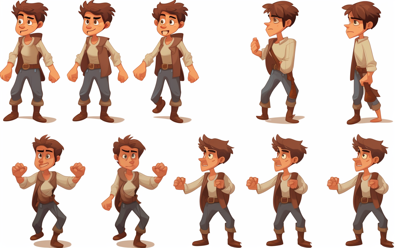 Cartoon-style young adventurer walk sprite sheet