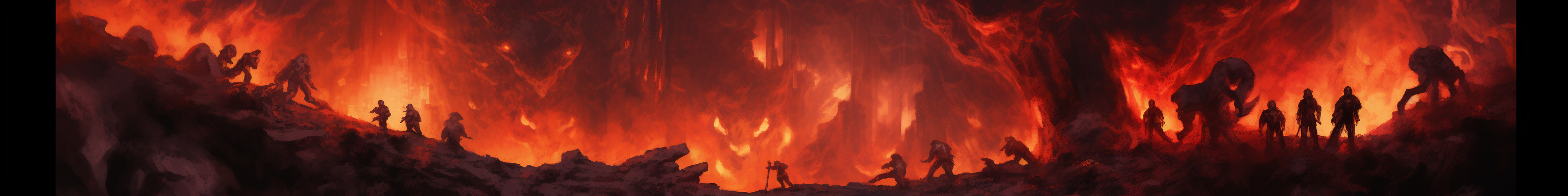 Adventurers battling fire elemental in lava cavern