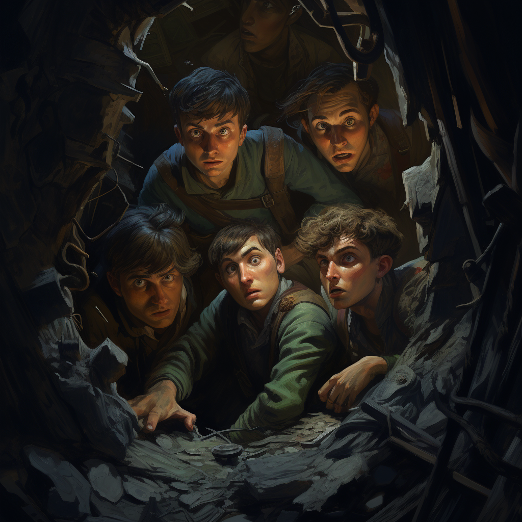 Adventurers Peering into Dark Sinister Hole