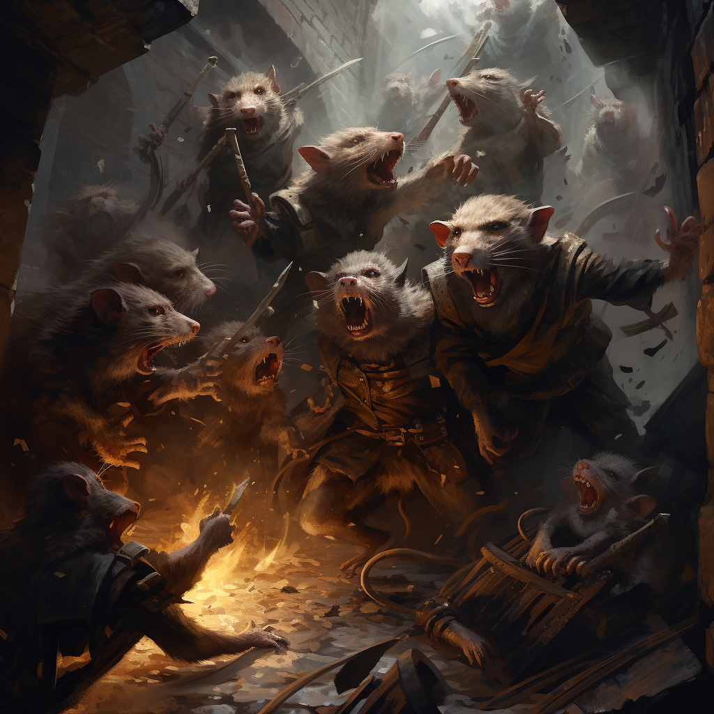 adventurers slaying giant rats in basement