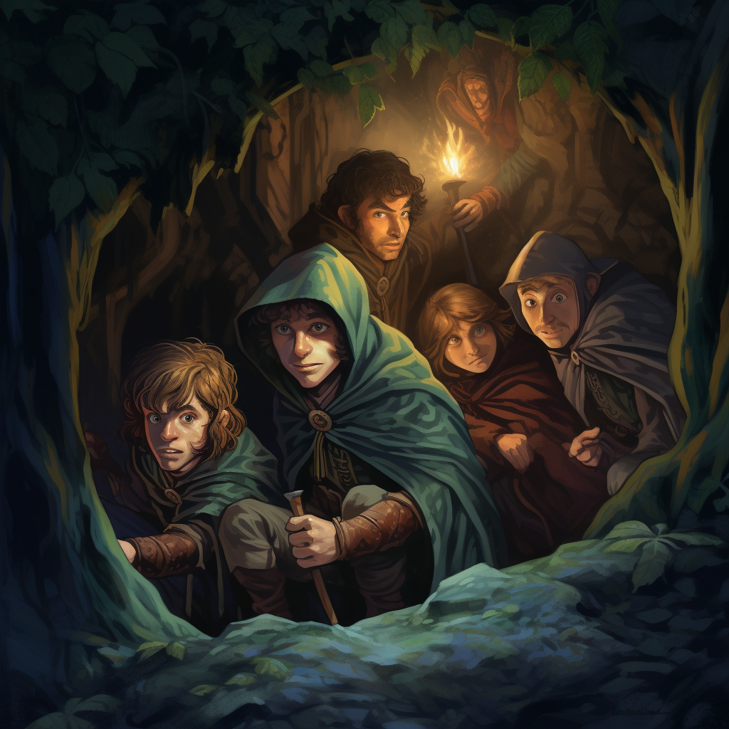 Adventuring party hiding from evil