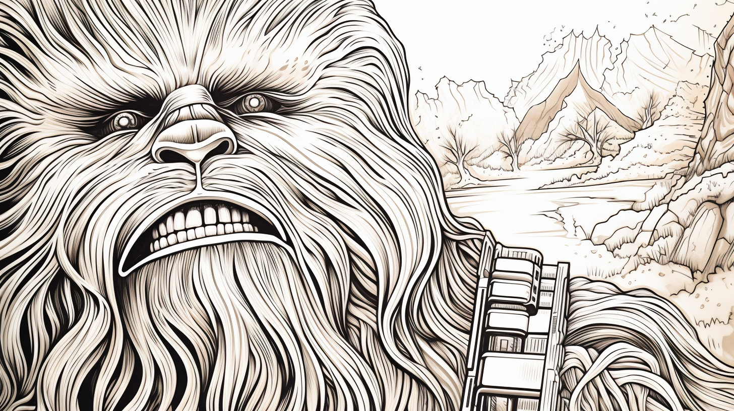 Coloring book page featuring Chewbacca  ?