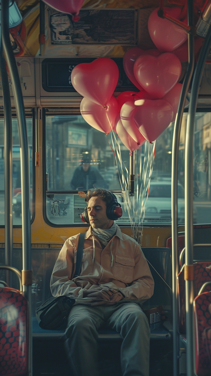 Man with Headphones on Bus