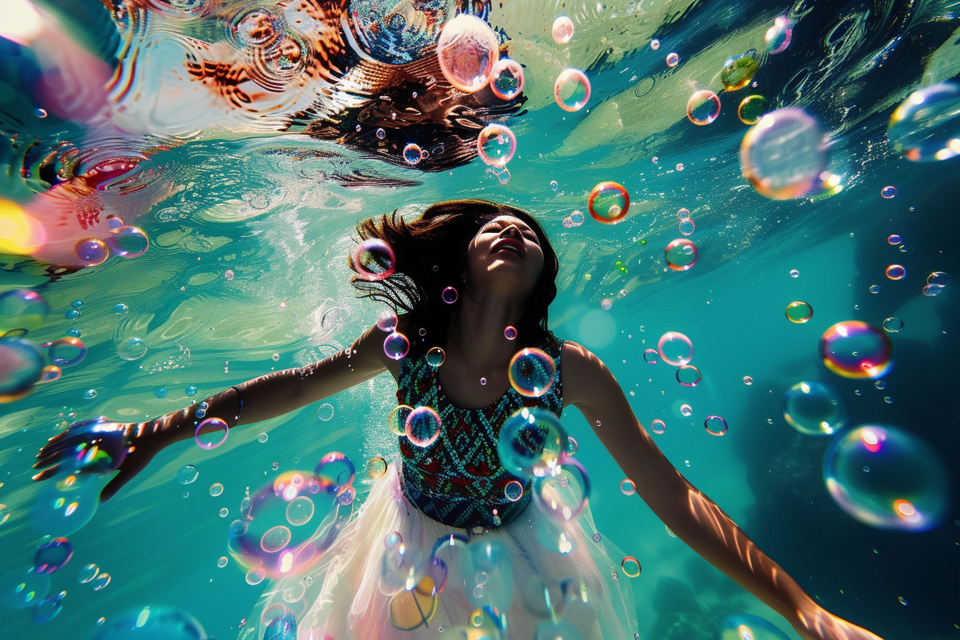 Colorful bubbles floating in the air