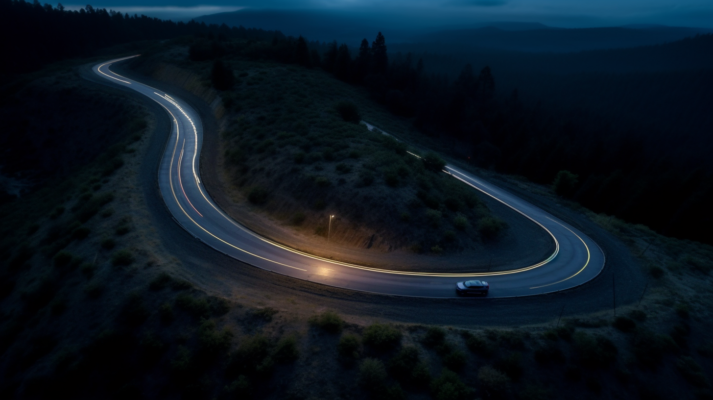 Freightliner Truck on Wet Highway at Dusk