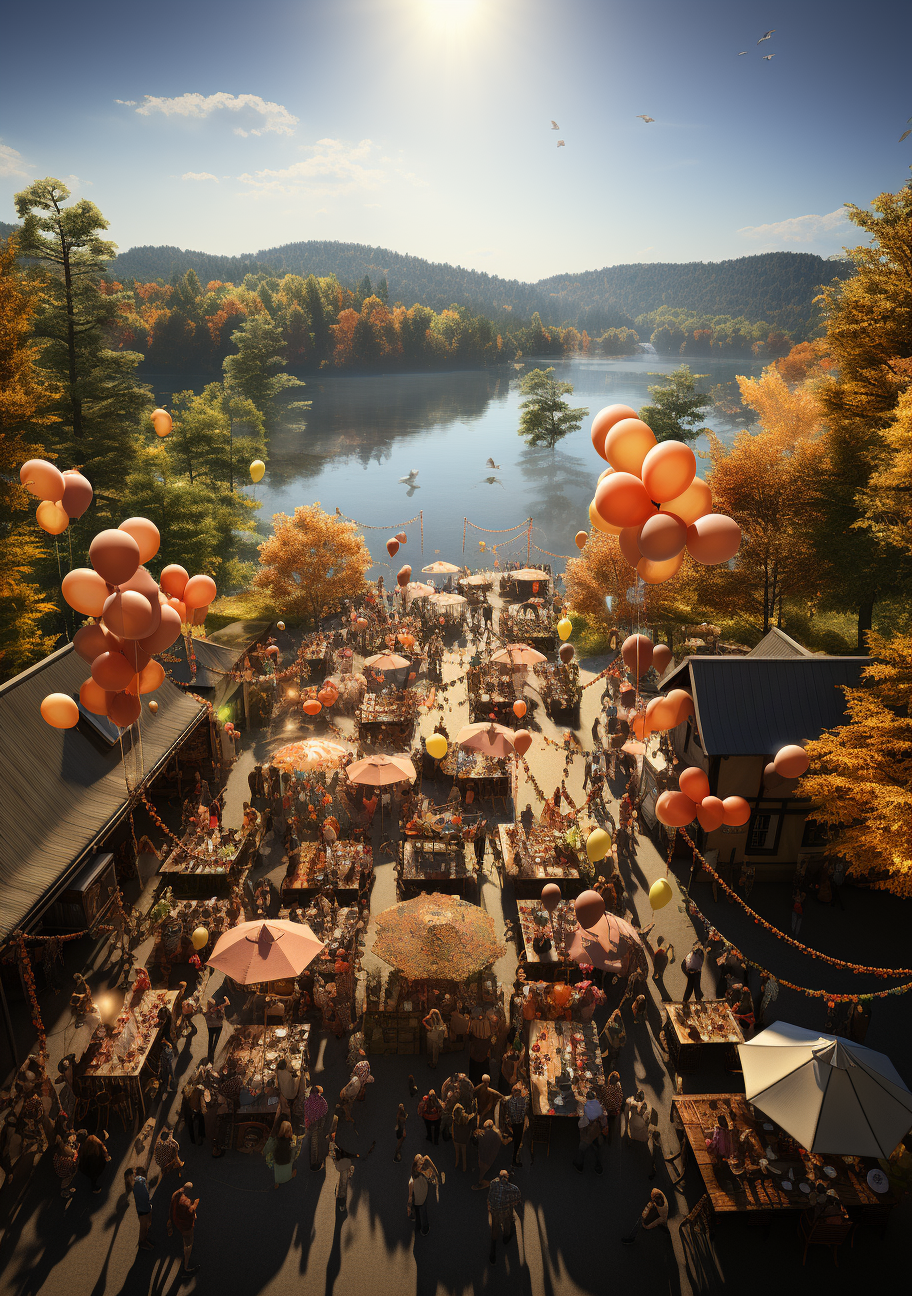 Aerial shot of a vibrant dancing deer party