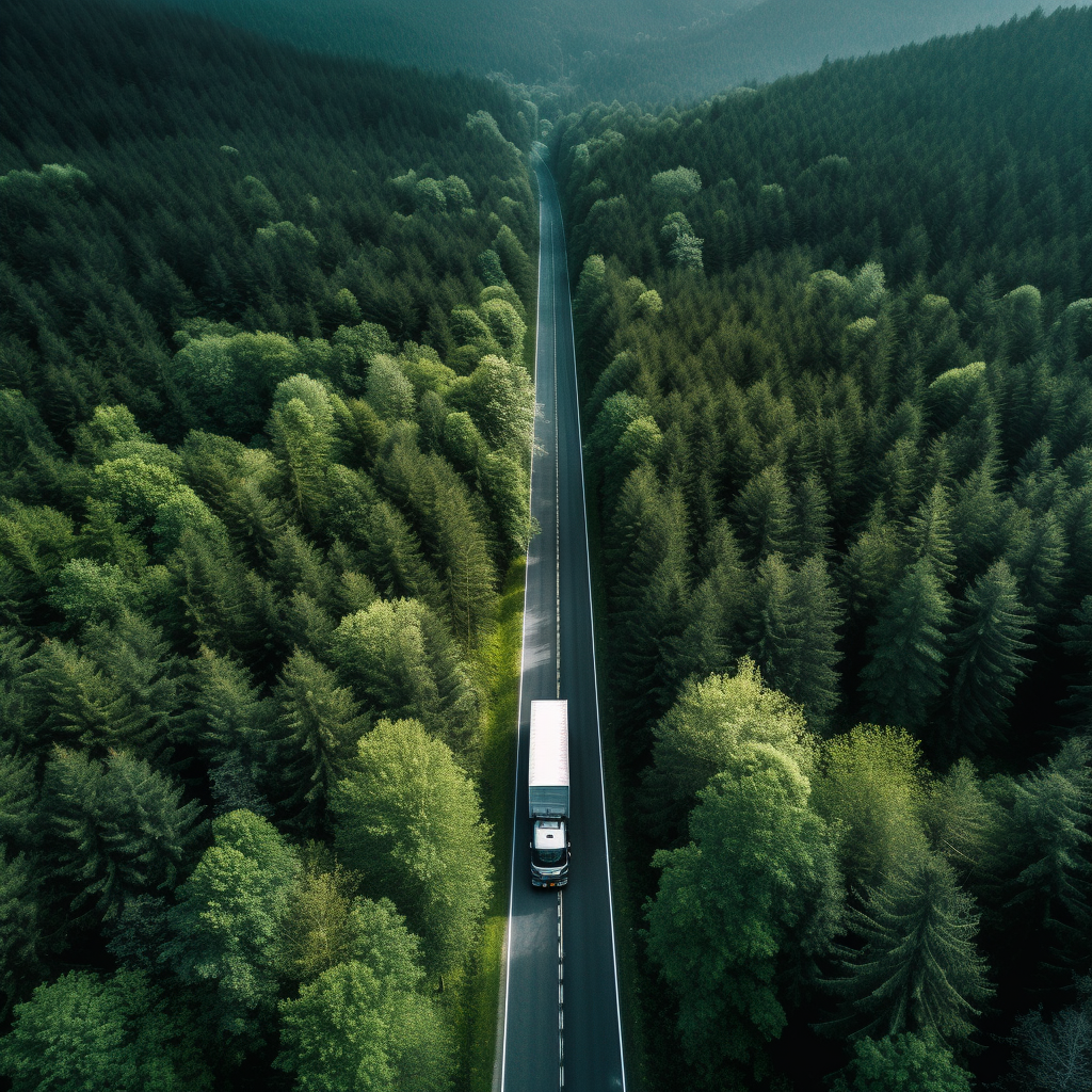 Semi truck in forest