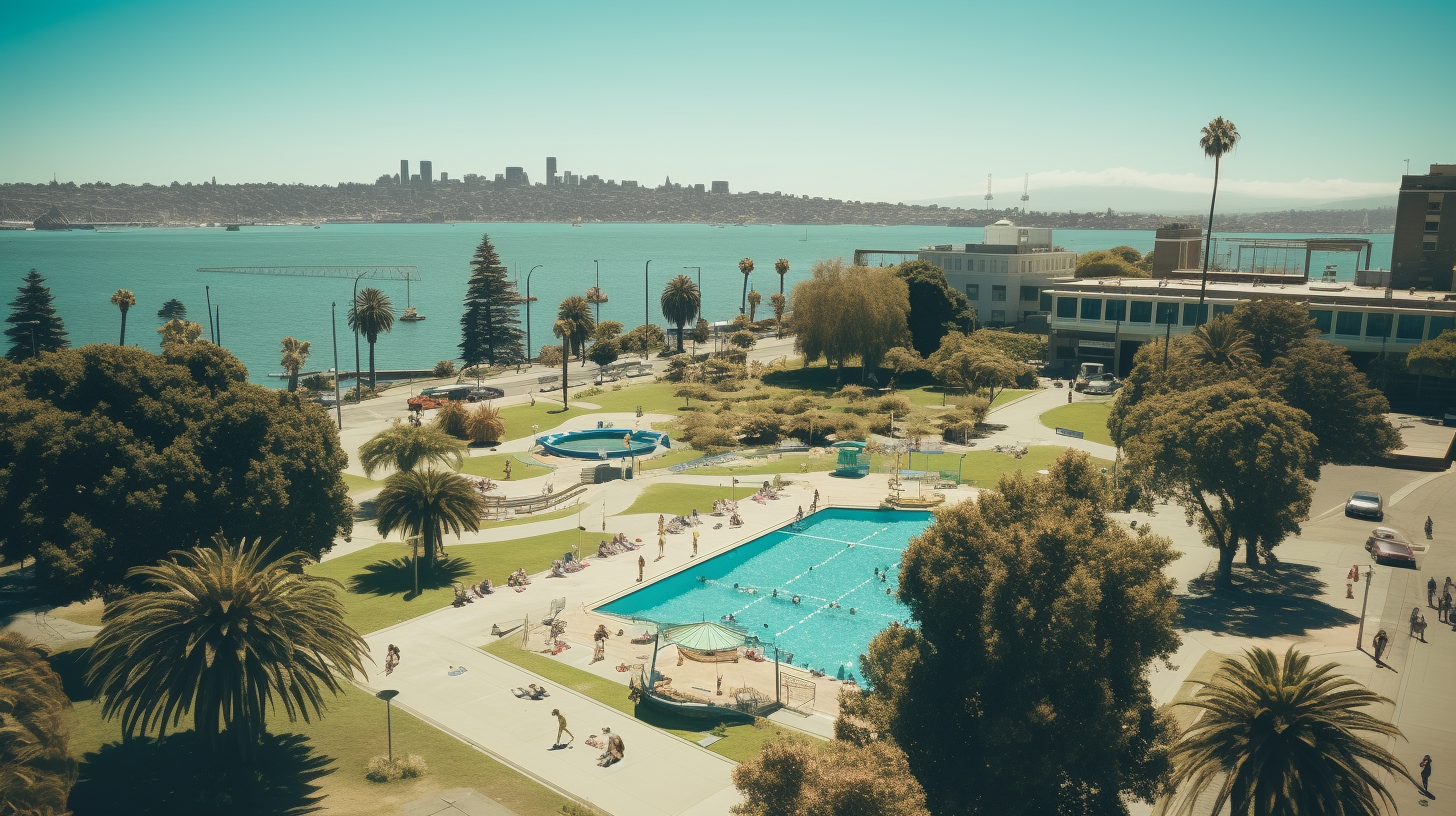 Aerial view aquatic park in summer