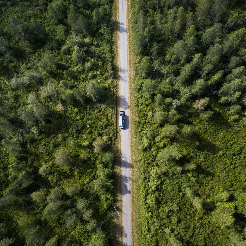 Aerial view of truck in forest