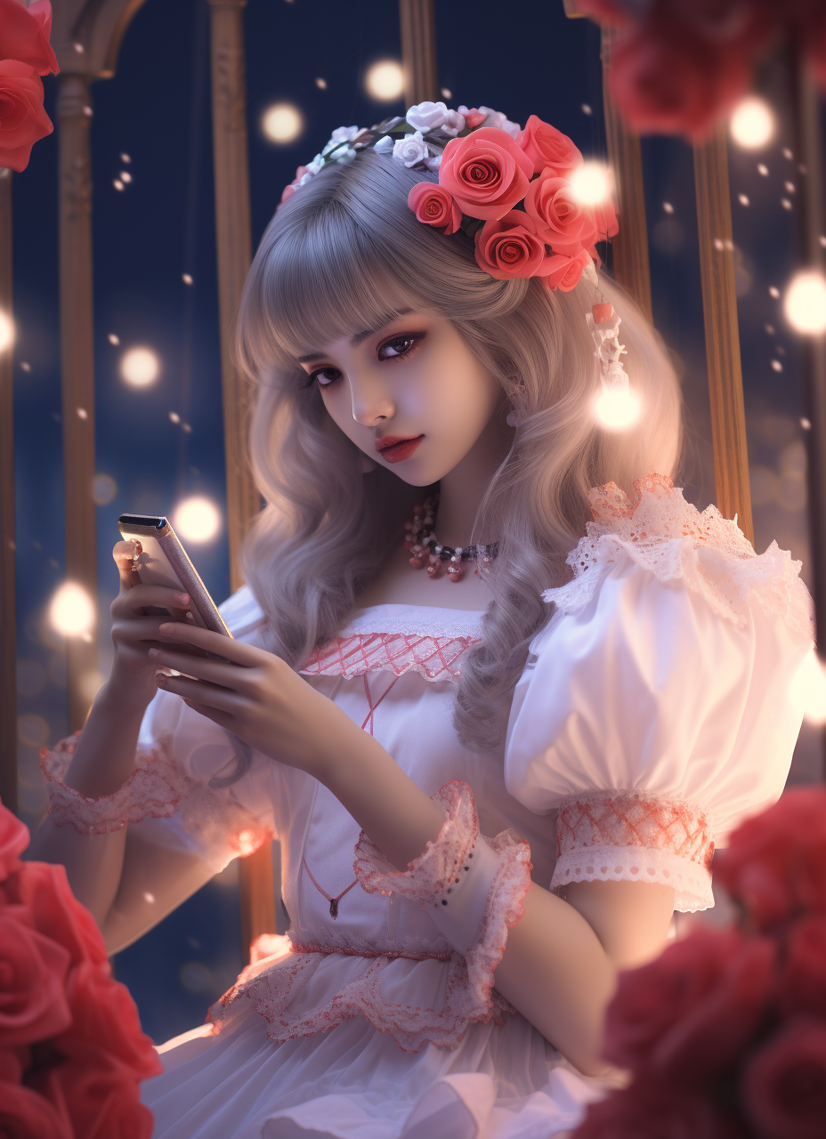 Japanese girl red roses selfie