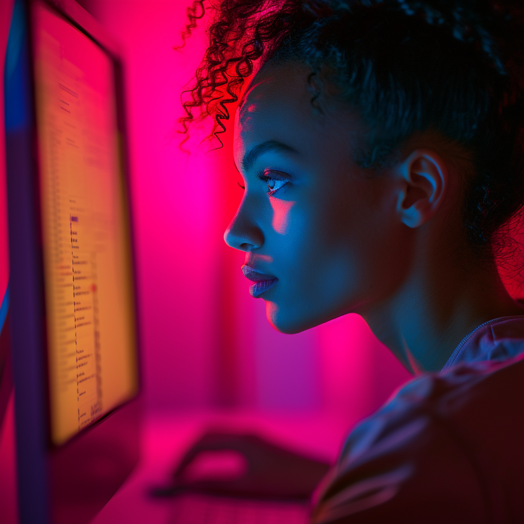 woman working in colourful office