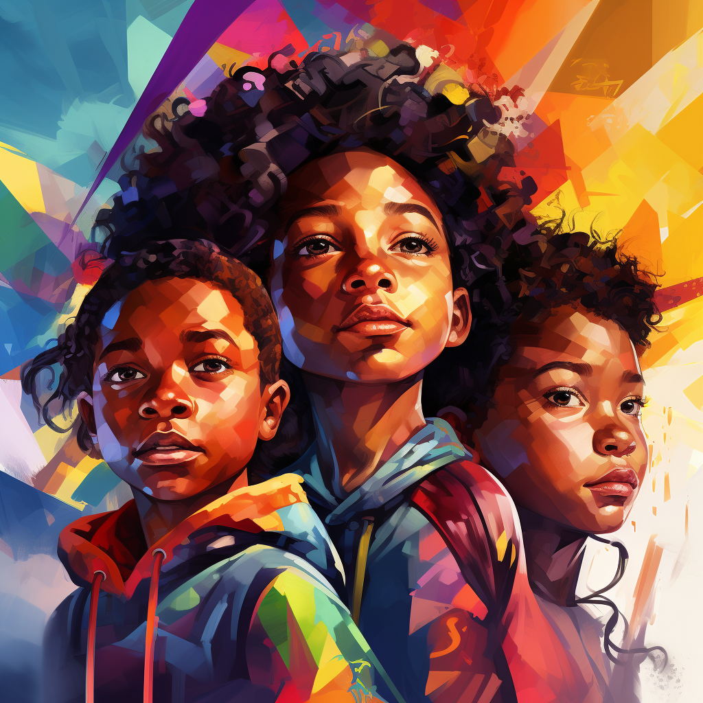 Illustration of African American children with colorful backgrounds