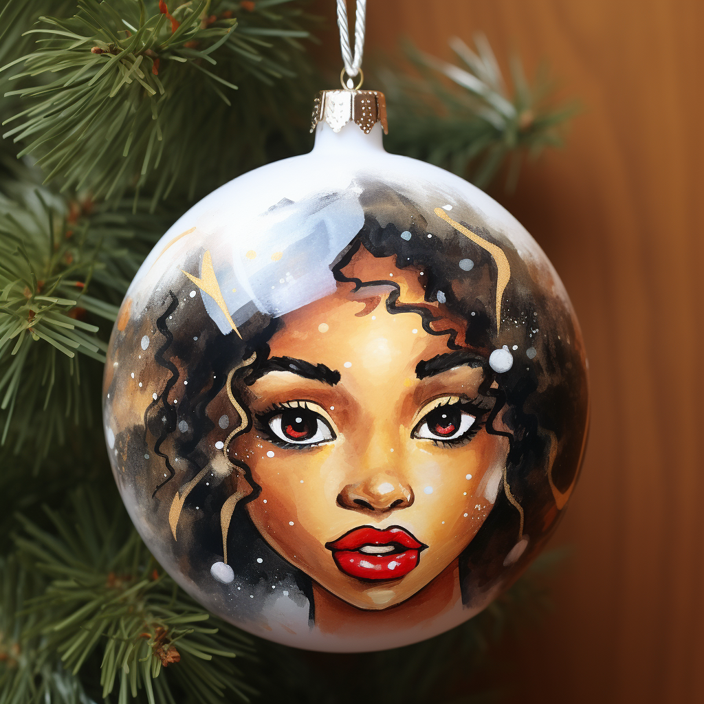 Vibrant watercolor African American Christmas ornaments