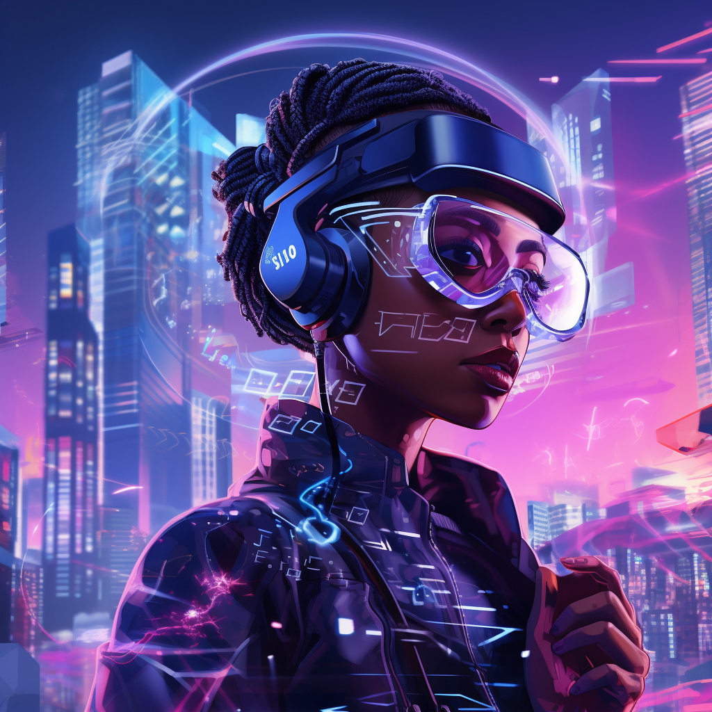 African American Cyberpunk Hacker in VR